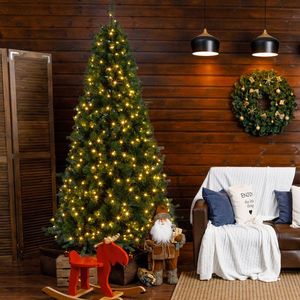 Albero di Natale Artificiale a Mezza Altezza 7ft 881 Rami con 230 Luci LED, Verde Tenero, in PVC con Supporto in Ferro per Decorazioni Natalizie - Product Image 5