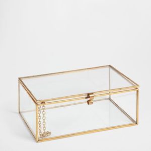 Glass Jewelry <b>Box</b> with Gold Frame Rectangular Storage Case for Display <b>Vanity</b> Table Top - Product Image 4