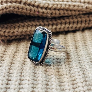 <b>Boho</b> Blue Topaz <b>Ring</b> 925 Sterling Silver <b>Ring</b> Chunky Cocktail <b>Ring</b> Rope border <b>Ring</b> Wholesale <b>Ring</b> For women - Product Image 5