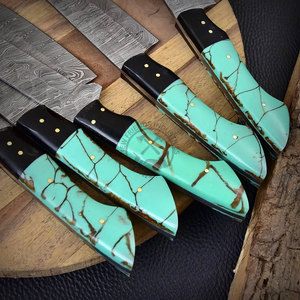 New Arrival Custom Handmade Damascus Steel Full Tang Chef <b>Knife</b> Durable <b>Sharp</b> Professional <b>Kitchen</b> <b>Knives</b> Set w/ Resin Handle - Product Image 3