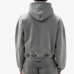 เสื้อฮู้ดดี้คุณภาพสูง ป้ายกำกับแบบกำหนดเอง ผ้าฝ้ายฟอกสีแบบวินเทจ ซิปหน้า ประดับคริสตัล ทรงครอป ทรงบ็อกซี่ เหมาะสำหรับใส่ออกกำลังกาย สำหรับผู้ชาย - Product Image 4