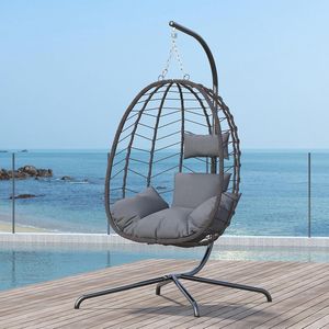 Weatherproof Foldable Hanging <b>Egg</b> <b>Chair</b> Stand Indoor Outdoor Wicker Rattan <b>Swing</b> <b>Chair</b> Patio <b>Garden</b> Poolside Furniture - Product Image 1