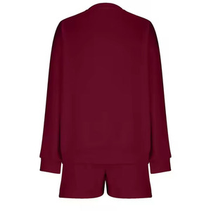 Ensemble 2 pièces pour femmes, couleur unie, tricoté, manches longues, col rond, sweat-shirt et short, coupe ample, décontracté, printemps-été - Product Image 5