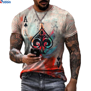 T-shirt noir personnalisé pour homme avec impression de cartes de poker, col rond, manches courtes, jersey décontracté en coton, coupe classique, impression photo - Product Image 4
