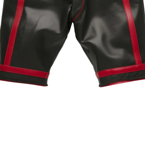 Men's Black PU Coated Bermuda Shorts High Waist Button Fly Side Stripe Moto Biker Style - Product Image 5