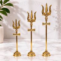 Support de sculpture en laiton plaqué or poli de luxe pour Trishul Damru, décoration de temple, cadeau religieux hindou, trident de Shiva personnalisé