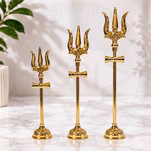 Support d'Idole Trishul Damru en Laiton de Luxe pour Décoration de Temple, Cadeau Religieux Hindou, Trident de Shiva, Pièce Décorative en Laiton - Product Image 1