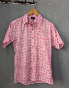 <b>Men's</b> <b>Pink</b> Geometric Print Short Sleeve Casual <b>Shirt</b> Turn-down Collar 100% Cotton Breathable ODM Summer Wear - Product Image 6