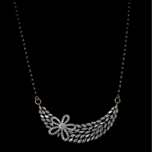 Graceful Lab Diamond Floral Pendant Mangalsutra Marquise Cut Link Chain Engagement Wedding Anniversary Yellow Gold <b>Necklace</b> - Product Image 1