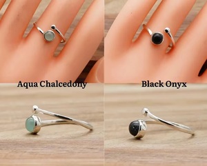 Wholesale 925 Sterling Silver Natural Gemstone <b>Adjustable</b> Open Band Spiral <b>Ring</b> Handmade Minimalist Jewelry for Women - Product Image 4