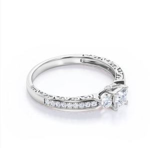 Bridge Accent Setting 0.75 Carat Princess Cut Moissanite Three Stone Engagement <b>Ring</b> <b>925</b> <b>Silver</b> Luxury Wedding Gemstone <b>Rings</b> - Product Image 4