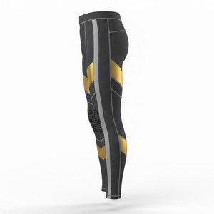 AW Men Compression <b>Leggings</b> Full Length Geometric Pattern Spandex Nylon Elastic Waistband <b>Gold</b> Accents - Product Image 5