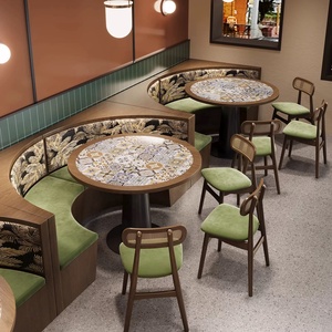 Muebles Retro <span class=keywords><strong>para</strong></span> Restaurante, Juego de Mesa y Sillas con Asientos Tapizados y Respaldo Estampado <span class=keywords><strong>para</strong></span> Cafetería, Bistro, Restaurante - Product Image 4
