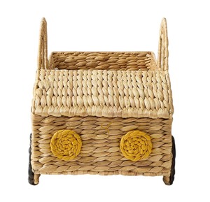 Cesta de mimbre tejida a mano con ruedas para camión, organizador de juguetes de mimbre lindo para niños, contenedor para guardería - Product Image 3