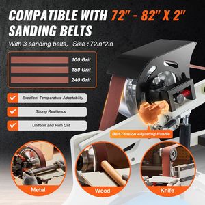 Levigatrice a Nastro a Velocità Variabile 72 x 2 Pollici con VFD 1500W, Affilacoltelli e 3 Stampi per Levigatura, Levigatrice a Nastro a Velocità Variabile - Product Image 4