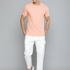 Men's <b>Peach</b> Slim Fit Cotton T-Shirt O-Neck Short Sleeve Solid Color Casual Knitted Jersey <b>Top</b> Breathable Design - Product Image 2