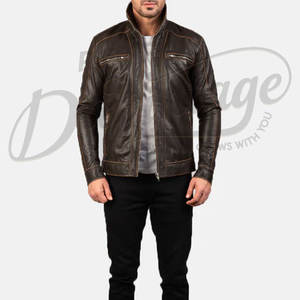 Chaqueta de Cuero Verde Esmeralda para Hombre, Corte Ajustado, Piel de Oveja Auténtica, Estilo Motero, Cuello Mao, para Otoño e Invierno - Product Image 4