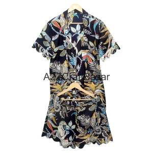 Conjunto de Pijama de Algodón 100% Puro, Lujoso, Elegante, Romántico, Clásico, para Vacaciones de Verano, con Estampado a Mano, Pantalones Cortos Tipo Canguro, Transpirable - Product Image 1