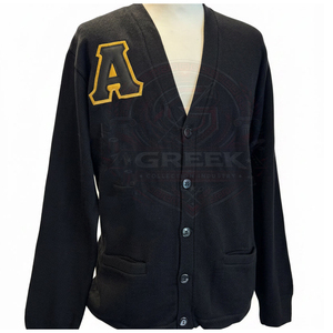 custom Alpha Fraternity APA <b>Cardigan</b> Sweater Acrylic knitted women's sweater Greek Embroidered black varsity <b>cardigan</b> V-neck - Product Image 4