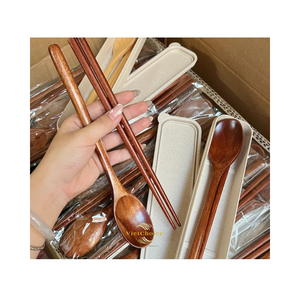 Premium Wooden Spoon and <b>Chopsticks</b> Set Natural Tableware for Food Serving - Product Image 2