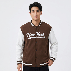 Veste de baseball pour homme en marron et blanc, style varsity, avec broderie de la lettre New York, décontractée, pour l'automne - Product Image 3