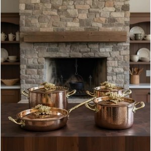 High Grade Gold Plated Top Quality Stainless Steel Hand Hammered Grapes Ornate Lids Luxury Ruffoni Casseroles Kitchenware Supply - Product Image 3