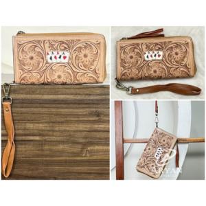 Portefeuille-pochette en cuir véritable de vache, fait main, avec fermeture éclair, protection RFID, design de jeu de cartes, pour femmes, OEM ODM. - Product Image 1