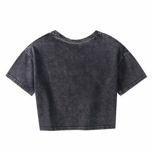 เสื้อยืดครอปท็อปผู้หญิงสไตล์วินเทจแบบทำสีซีดขาดๆ  คอกลม  สำหรับฤดูร้อน ขายส่ง รับผลิตตามแบบ - Product Image 5