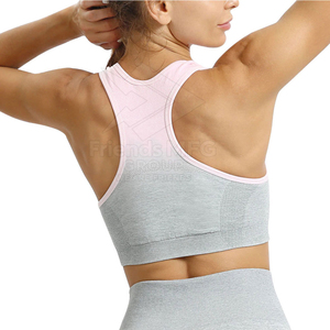 Women Yoga Set High Waist <b>Leggings</b> Square Neck Racerback <b>Crop</b> Top Full Length Seamless Ribbed 2 Piece Gray Pink Breathable Front - Product Image 5