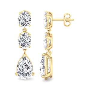 Boucles d'oreilles longues de luxe de qualité supérieure, 1,5 carat, taille poire et ovale, en or massif 14 carats, diamants de laboratoire certifiés IGI, bijoux pour femmes, boucles d'oreilles tendance - Product Image 5