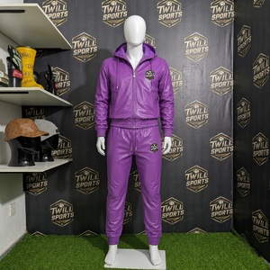 Twill Sports <b>Purple</b> PU Leather <b>Tracksuit</b> Full Sleeve Hooded Zipper Front Sporty Style Autumn Wear PU Leather <b>Tracksuit</b> Adult - Product Image 2