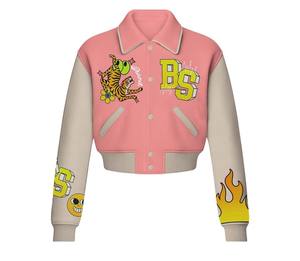 Veste bomber en twill à col universitaire unisexe pour femme, avec logo personnalisé, broderie chenille, patch en cuir, en polaire pour l'hiver - Product Image 5