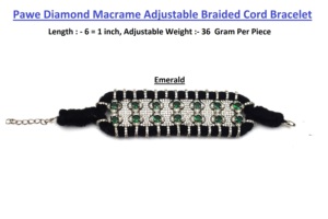 Pave Zircon Macrame Adjustable Braided Cord Hologram Bracelet Silver White Rhodium Plated Unisex Luxury <b>Gift</b> - Product Image 3