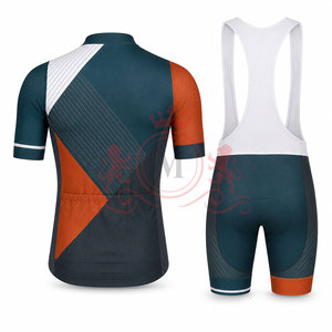 Ensemble maillot et short de cyclisme pour homme, bleu sarcelle, orange, blanc, motif géométrique, manches courtes, fermeture éclair sur le devant, pour adultes - Product Image 2