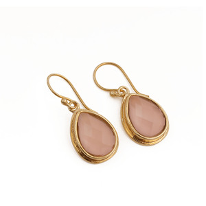 Boucles d'oreilles pendantes délicates en quartz rose, pierre de naissance de janvier, pour femme, plaqué or, bijoux en pierres précieuses, cadeau pour la personne aimée - Product Image 4