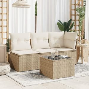 Tavolo da giardino Beige in Rattan con acciaio verniciato a polvere e mobili da esterno in vetro temperato - Product Image 3