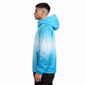 Custom <b>Men</b> Hooded Windbreaker Jacket Lightweight Full Zip Gradient Blue Outdoor Casual Outerwear OEM Manufacturer <b>men's</b> jackets - Product Image 3
