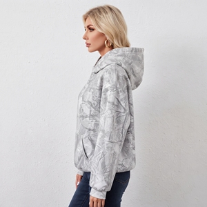 Women’s <b>Grey</b> Pullover Hoodie Oversized Printed Fleece <b>Sweatshirt</b> with Kangaroo Pocket - Product Image 3
