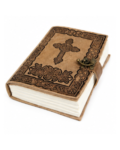Carnet de notes/journal personnalisé en cuir de haute qualité avec croix de Jésus-Christ en relief, fait main, cousu, avec fermoir - Product Image 1