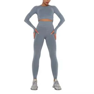 Ensemble de yoga 5 pièces pour femme : soutien-gorge de sport à bretelles et leggings rehausseurs de fessiers, motif uni, avec fermeture élastique à la taille - Product Image 1