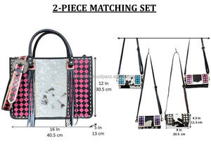 Nouvel Arrivage 2026 : Sac Fourre-Tout en Cuir Véritable à Carreaux et Pochette à Main en Cuir de Vachette Gravé, Ensemble Assorti 2 Pièces - Product Image 2