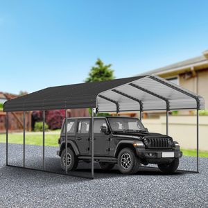 Abri de voiture extérieur robuste 12x20 avec base renforcée et toit en acier galvanisé pour voitures et bateaux – Abri métallique pour véhicules - Product Image 1