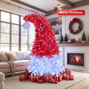 Albero di Natale Pre-Illuminato da 1,8 m con Cappello di Babbo Natale, 300 Luci e 1050 Punte di Rami, Albero di Pino Artificiale con Cerniere in Materiale PE - Product Image 1