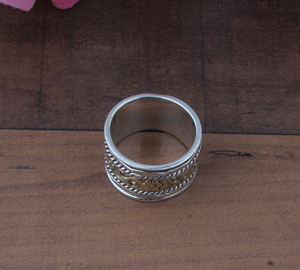 Bague unique en argent sterling et laiton, sertie de pierres torsadées, bicolore, faite à la main, tressée, pour homme et femme, bijoux de fête, vente en gros - Product Image 5