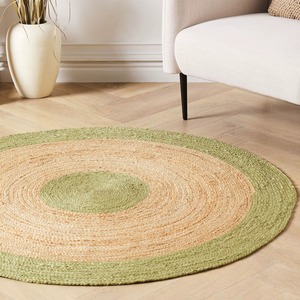 Green Mixed Beige Jute Round Carpet, Floor Round <b>Rug</b>, Hand Woven Braided <b>Rugs</b> for Home Hotel Livingroom Bedroom <b>Nursery</b> - Product Image 2