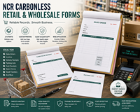 Carnets de factures autocopiantes NCR personnalisés, impression offset, disponibles en 12 formats standard : A4, A5, G24K, G32K, 16K, 18K, 24K, 32K, 36K, 40K, 48K, 64K