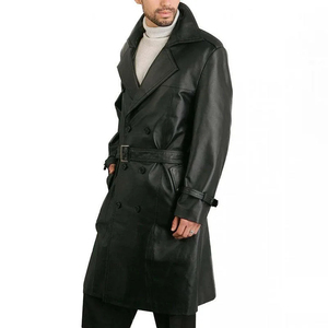 Manteau en cuir véritable écologique de haute qualité, coupe-vent, respirant, imperméable, avec logo sur le devant et col roulé pour homme - Product Image 5