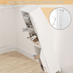 Mobiletto Alto da Bagno Autoportante Sottile con 1 Cassetto e 2 Ante, Design con 5 Caratteristiche Regolabili - Product Image 6