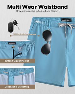 Pantalones cortos deportivos elegantes para hombre, pantalones cortos de color liso, pantalones cortos de secado rápido con cordón en la cintura, pantalones cortos de baño informales - Product Image 4