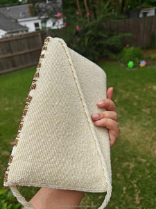 Pochette brodée à la main avec des perles, motif rayé doré, luxe, soirée, mariage, fête, designer personnalisé, élégant, tendance - Product Image 3